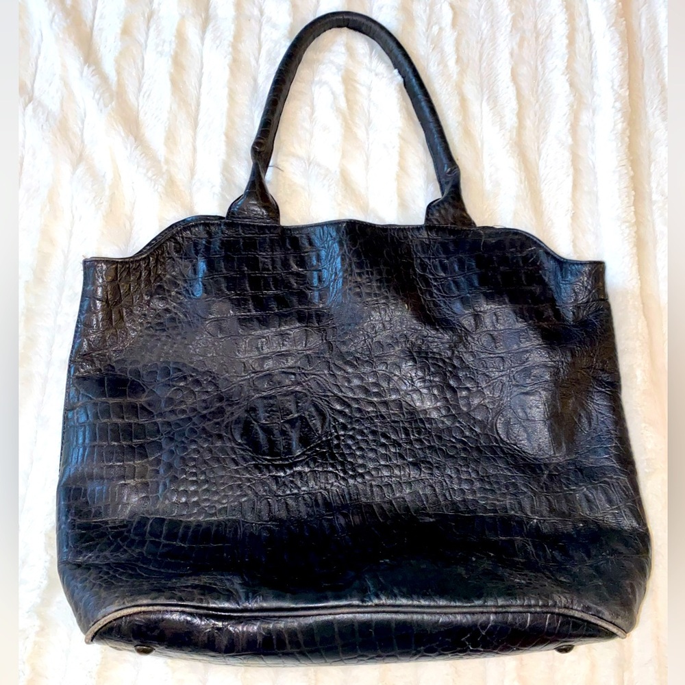 Black Leather Animal Print Tote Bag